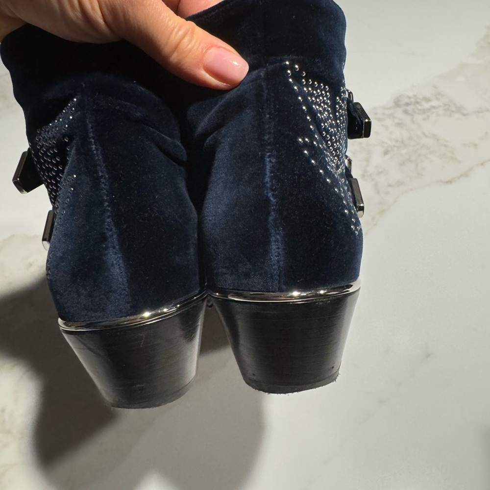 Chloe Midnight Blue velvet Studded Ankle Boots - Picture 5 of 5